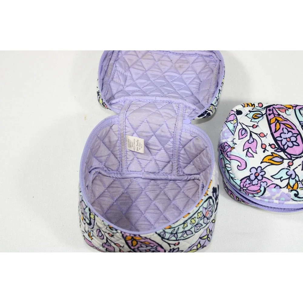 Vera Bradley Floral Quilted Cosmetic Travel Case Set Purple Makeup Bag Mini Case
